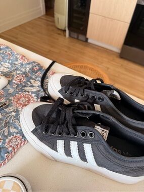 adidas Black Canvas Low-Top Sneakers with White Stripes
